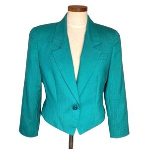 Vintage Lord & Taylor Cropped Blazer Teal Turquoise Sz 10P
